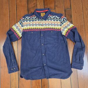 STAPLEFORD Button Up Shirt Men's M Navy Blue Southwestern Aztec Long Sleeve